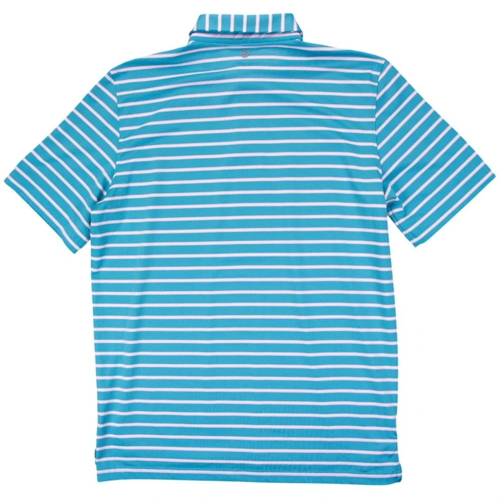 Stitch Mens M Blue Pink White Stripe Short Sleeve Golf Polo Shirt - Picture 3 of 12